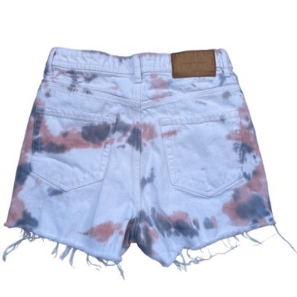 Zara Trafaluc Tie Dye High Rise Denim Shorts Pink Blue White Raw Hem Size 2 - Picture 6 of 6